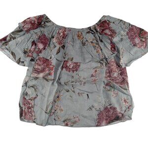 Chaser Off The Shoulder Heirloom Gauze Blouse Women's Size S Blue Floral Print